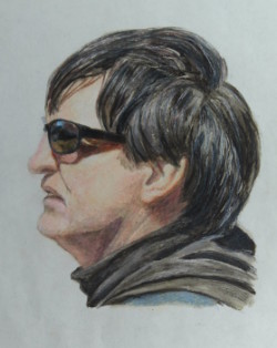 profile mixed media portrait study of man