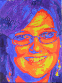 Color value portrait of young woman. Acrylic.