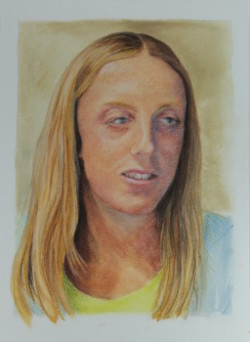 Portrait young woman, mixed media