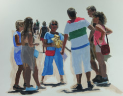 People at Annapolis Dock scene, acrylic painting on paper