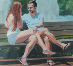 Painting, Couple on bench, acrylic on paper