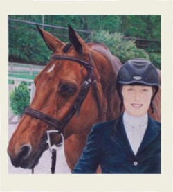 Colored pencil portrait of girl and horse.