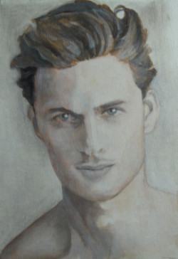 Portrait young man in acrylic paint.