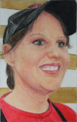 Portrait of young woman in mixed media.