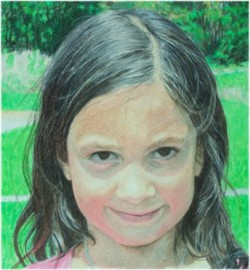 Portrait young girl in colored pencil