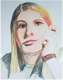 Self-Portrait from college photo. Colored pencil on paper.