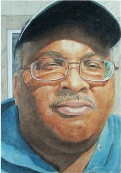 Portrait of man, in colored pencil.