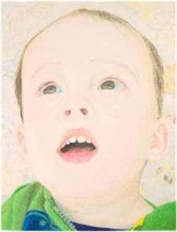 portrait of boy toddler in colored pencil.
