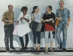 Acrylic painting of shoppers on paper